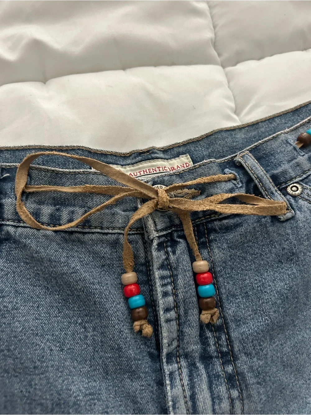 Denim Beaded Tie-Waist Shorts - Blue